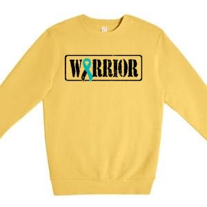 Cervical Cancer Warrior Teal White Military Style Ribbon Premium Crewneck Sweatshirt