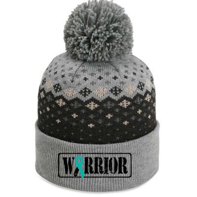 Cervical Cancer Warrior Teal White Military Style Ribbon The Baniff Cuffed Pom Beanie