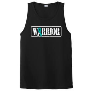 Cervical Cancer Warrior Teal White Military Style Ribbon PosiCharge Competitor Tank