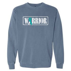 Cervical Cancer Warrior Teal White Military Style Ribbon Garment-Dyed Sweatshirt