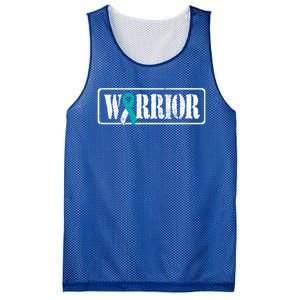 Cervical Cancer Warrior Teal White Military Style Ribbon Mesh Reversible Basketball Jersey Tank