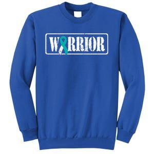 Cervical Cancer Warrior Teal White Military Style Ribbon Tall Sweatshirt