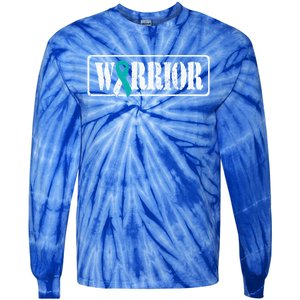 Cervical Cancer Warrior Teal White Military Style Ribbon Tie-Dye Long Sleeve Shirt