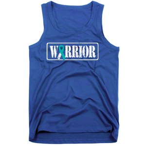 Cervical Cancer Warrior Teal White Military Style Ribbon Tank Top