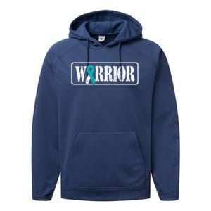 Cervical Cancer Warrior Teal White Military Style Ribbon Performance Fleece Hoodie