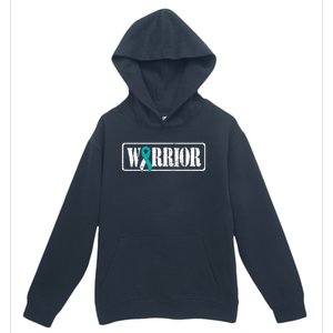 Cervical Cancer Warrior Teal White Military Style Ribbon Urban Pullover Hoodie