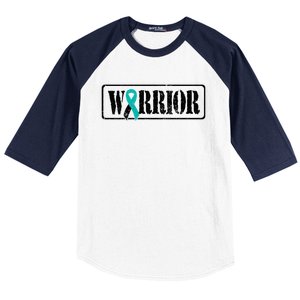 Cervical Cancer Warrior Teal White Military Style Ribbon Baseball Sleeve Shirt