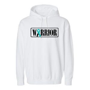 Cervical Cancer Warrior Teal White Military Style Ribbon Garment-Dyed Fleece Hoodie