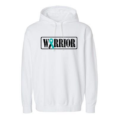 Cervical Cancer Warrior Teal White Military Style Ribbon Garment-Dyed Fleece Hoodie