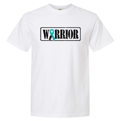 Cervical Cancer Warrior Teal White Military Style Ribbon Garment-Dyed Heavyweight T-Shirt