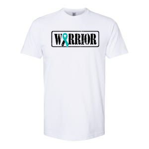 Cervical Cancer Warrior Teal White Military Style Ribbon Softstyle CVC T-Shirt