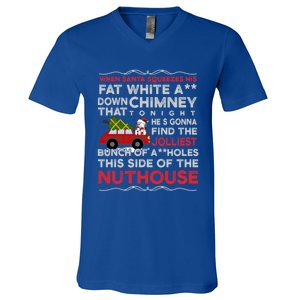 Christmas Camper When Santa Squeezes His Fat White Cool Gift V-Neck T-Shirt