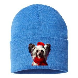 Chinese Crested With Santa Hat Christmas Dog Owner Lover Mom Gift Sustainable Knit Beanie