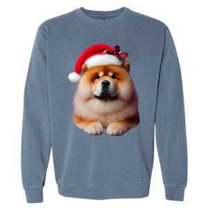 Chow Chow With Santa Hat Christmas Dog Owner Lover Xmas Mom Gift Garment-Dyed Sweatshirt