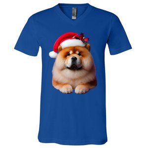 Chow Chow With Santa Hat Christmas Dog Owner Lover Xmas Mom Gift V-Neck T-Shirt