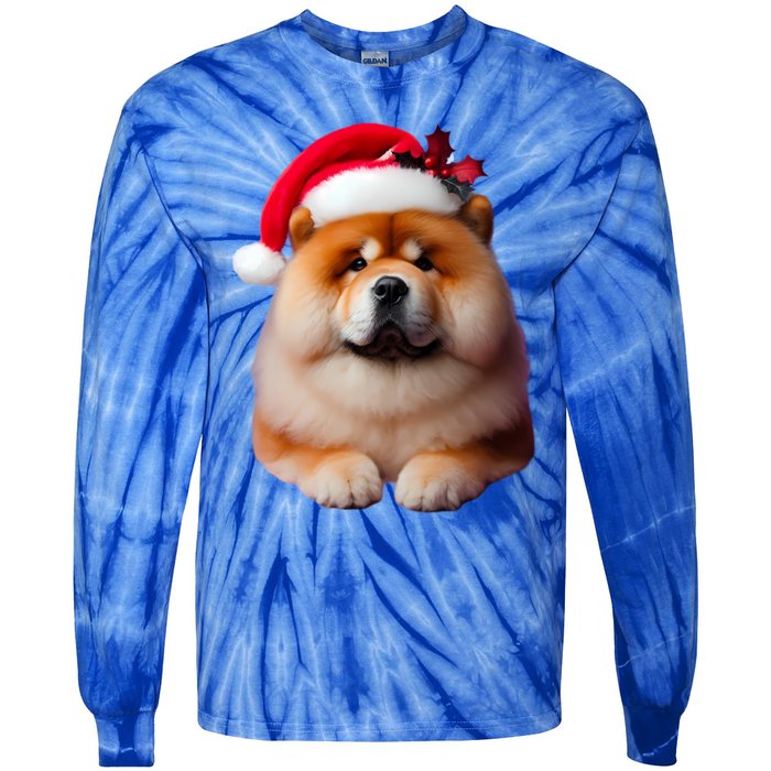 Chow Chow With Santa Hat Christmas Dog Owner Lover Xmas Mom Gift Tie-Dye Long Sleeve Shirt