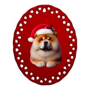 Chow Chow With Santa Hat Christmas Dog Owner Lover Xmas Mom Gift Ceramic Oval Ornament