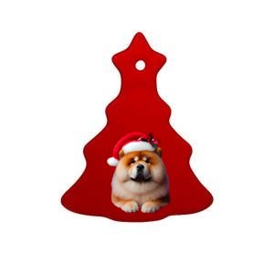 Chow Chow With Santa Hat Christmas Dog Owner Lover Xmas Mom Gift Ceramic Tree Ornament