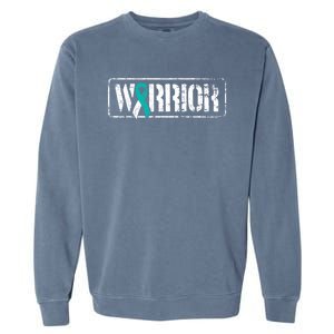 Cervical Cancer Warrior Gift Teal White Militaryfunny Gifttyle Ribbon Gift Garment-Dyed Sweatshirt