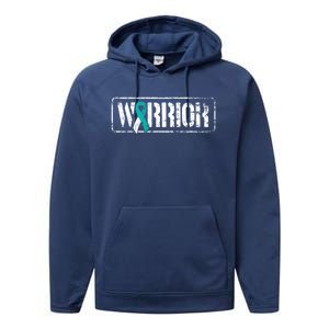 Cervical Cancer Warrior Gift Teal White Militaryfunny Gifttyle Ribbon Gift Performance Fleece Hoodie