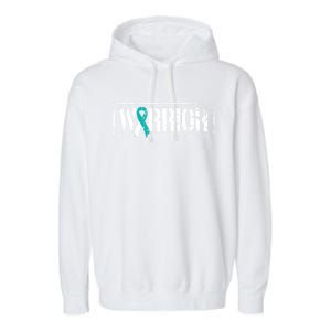 Cervical Cancer Warrior Gift Teal White Militaryfunny Gifttyle Ribbon Gift Garment-Dyed Fleece Hoodie