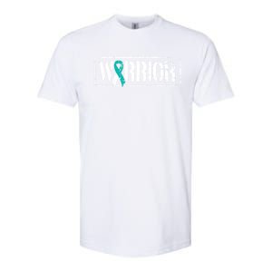 Cervical Cancer Warrior Gift Teal White Militaryfunny Gifttyle Ribbon Gift Softstyle CVC T-Shirt