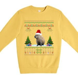 Capybara Christmas Xmas Lighting Santa Hat Premium Crewneck Sweatshirt