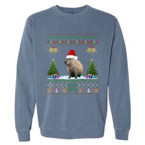 Capybara Christmas Xmas Lighting Santa Hat Garment-Dyed Sweatshirt