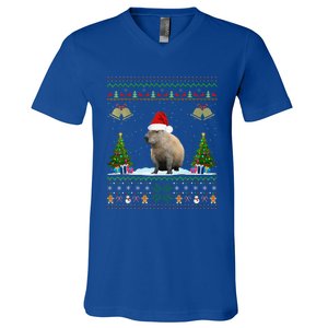 Capybara Christmas Xmas Lighting Santa Hat V-Neck T-Shirt