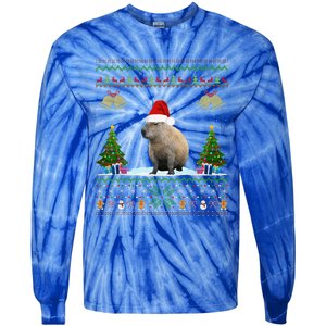 Capybara Christmas Xmas Lighting Santa Hat Tie-Dye Long Sleeve Shirt