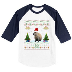 Capybara Christmas Xmas Lighting Santa Hat Baseball Sleeve Shirt