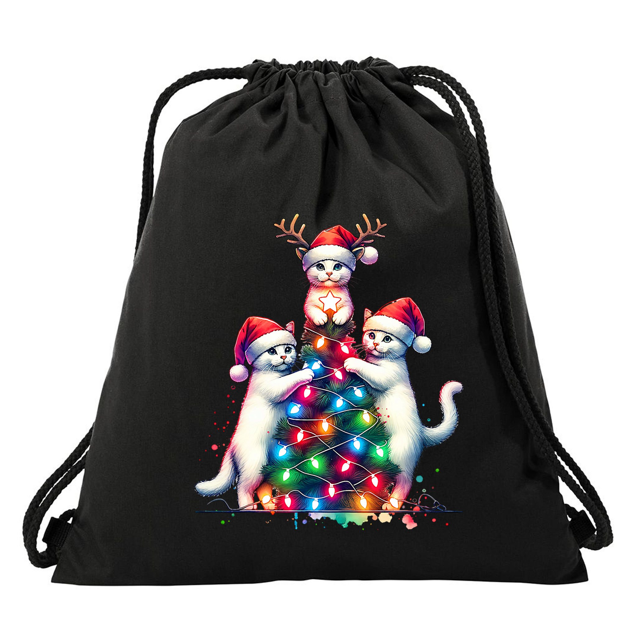 Christmas Cat Xmas Cats Christmas Cat Lover Drawstring Bag