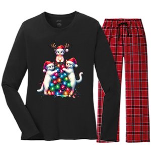 Christmas Cat Xmas Cats Christmas Cat Lover Women's Long Sleeve Flannel Pajama Set 