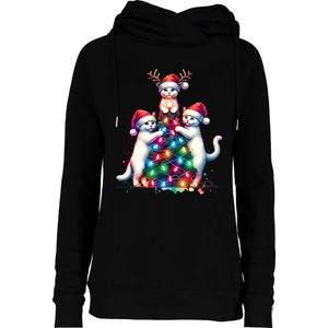 Christmas Cat Xmas Cats Christmas Cat Lover Womens Funnel Neck Pullover Hood