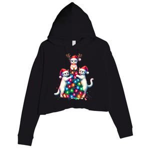 Christmas Cat Xmas Cats Christmas Cat Lover Crop Fleece Hoodie