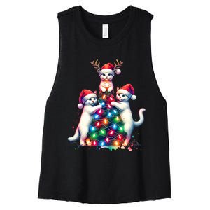 Christmas Cat Xmas Cats Christmas Cat Lover Women's Racerback Cropped Tank