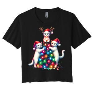 Christmas Cat Xmas Cats Christmas Cat Lover Women's Crop Top Tee