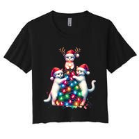 Christmas Cat Xmas Cats Christmas Cat Lover Women's Crop Top Tee