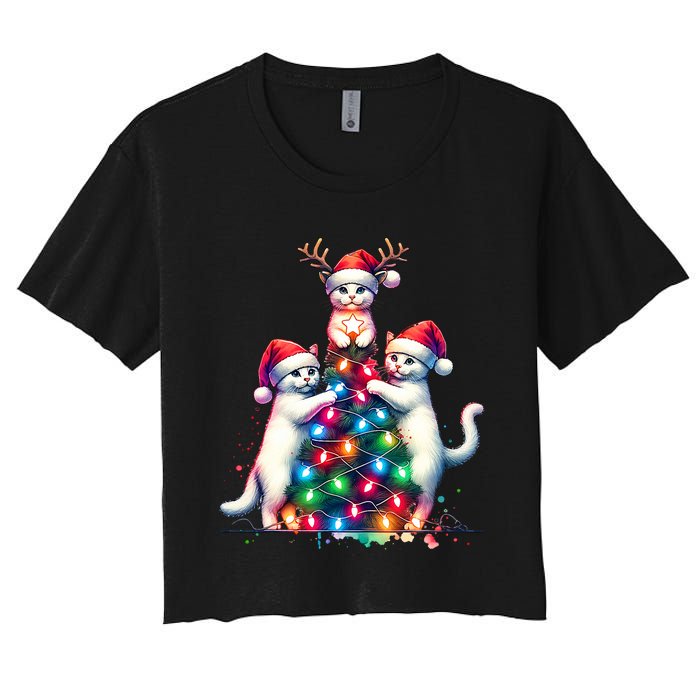 Christmas Cat Xmas Cats Christmas Cat Lover Women's Crop Top Tee