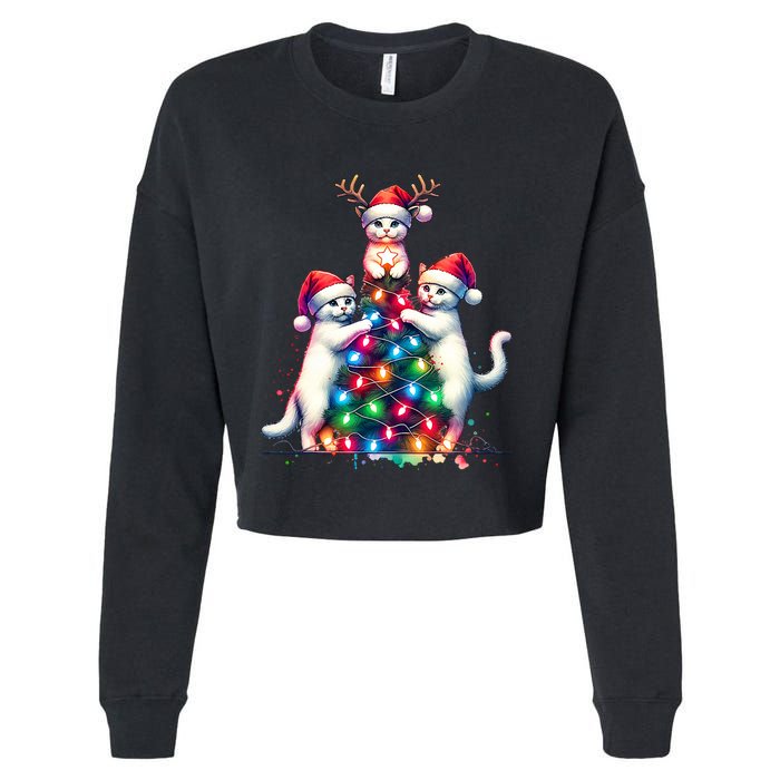 Christmas Cat Xmas Cats Christmas Cat Lover Cropped Pullover Crew