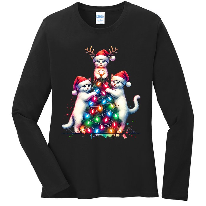 Christmas Cat Xmas Cats Christmas Cat Lover Ladies Long Sleeve Shirt