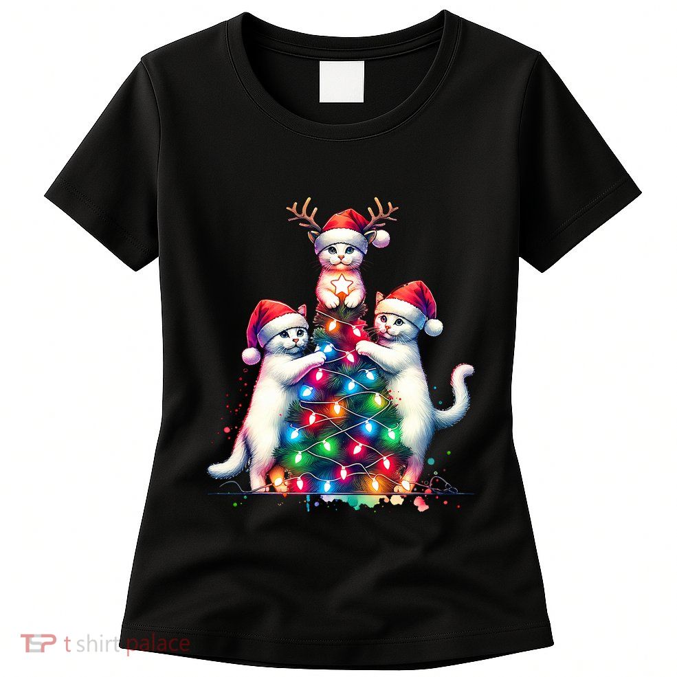 Christmas Cat Xmas Cats Christmas Cat Lover Womens T-Shirt