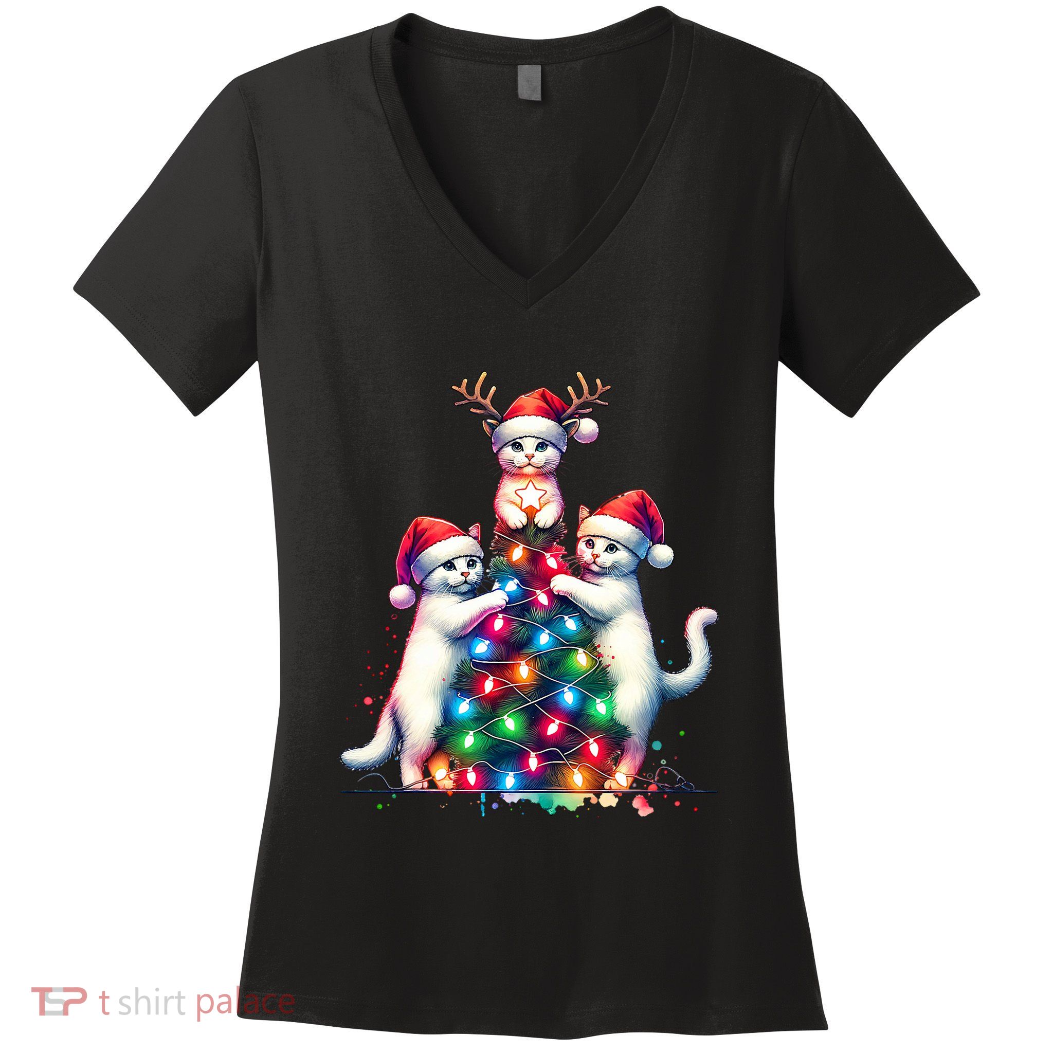 Christmas Cat Xmas Cats Christmas Cat Lover Women's V-Neck T-Shirt