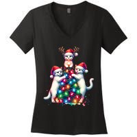 Christmas Cat Xmas Cats Christmas Cat Lover Women's V-Neck T-Shirt