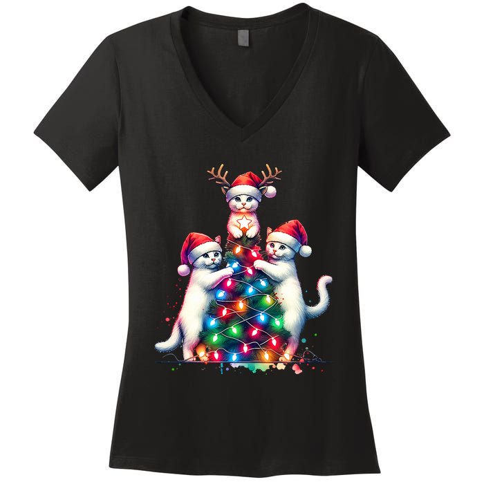 Christmas Cat Xmas Cats Christmas Cat Lover Women's V-Neck T-Shirt