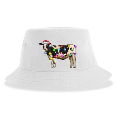 Cow Christmas Xmas Cow Reindeer Santa Hat Christmas Lights Sustainable Bucket Hat