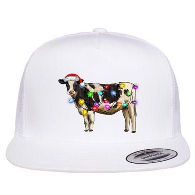 Cow Christmas Xmas Cow Reindeer Santa Hat Christmas Lights Flatbill Hat