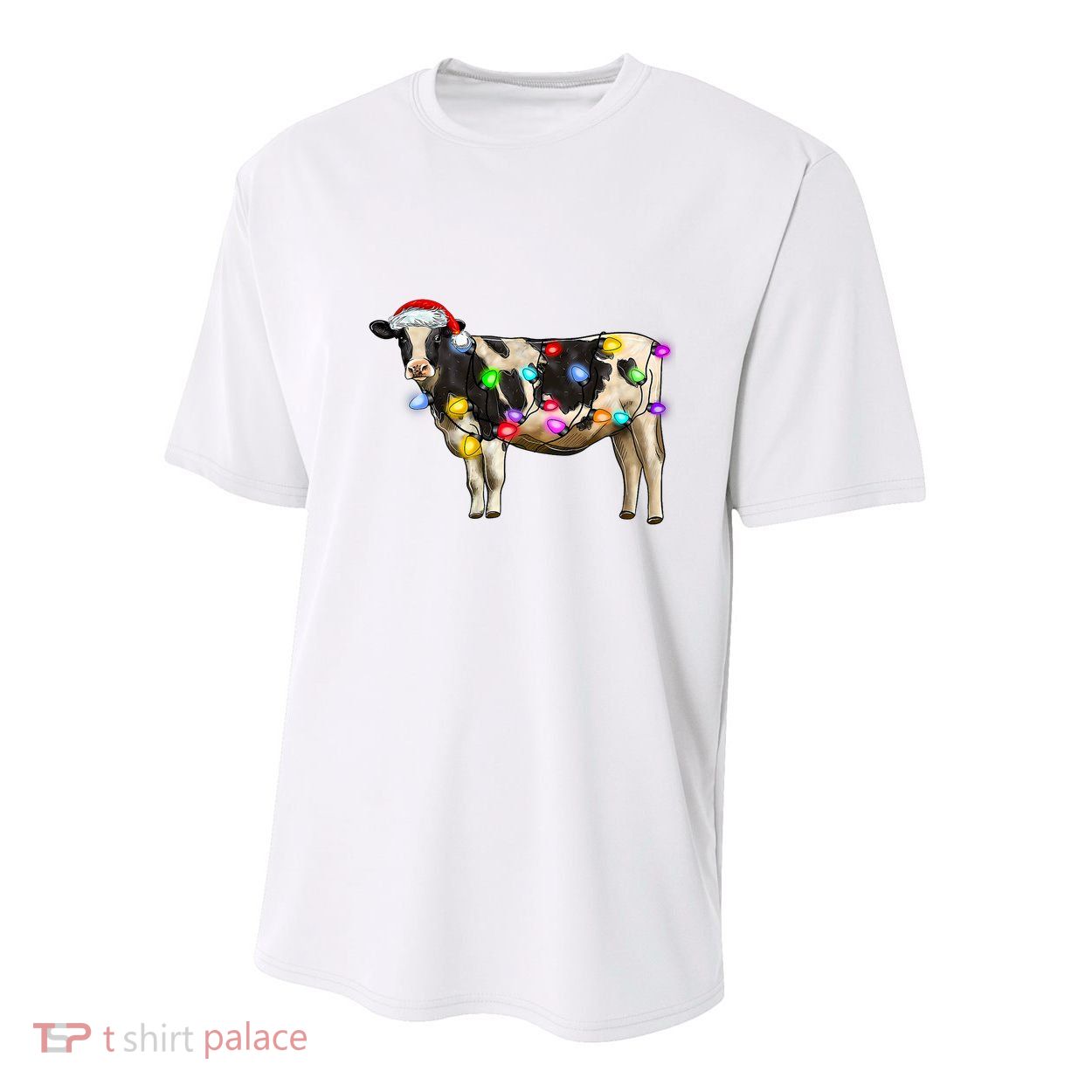 Cow Christmas Xmas Cow Reindeer Santa Hat Christmas Lights Youth Performance Sprint T-Shirt