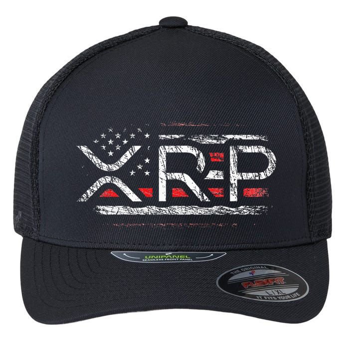 Crypto Currency Xrp Cryptocurrency American Flag Xrp Flexfit Unipanel Trucker Cap
