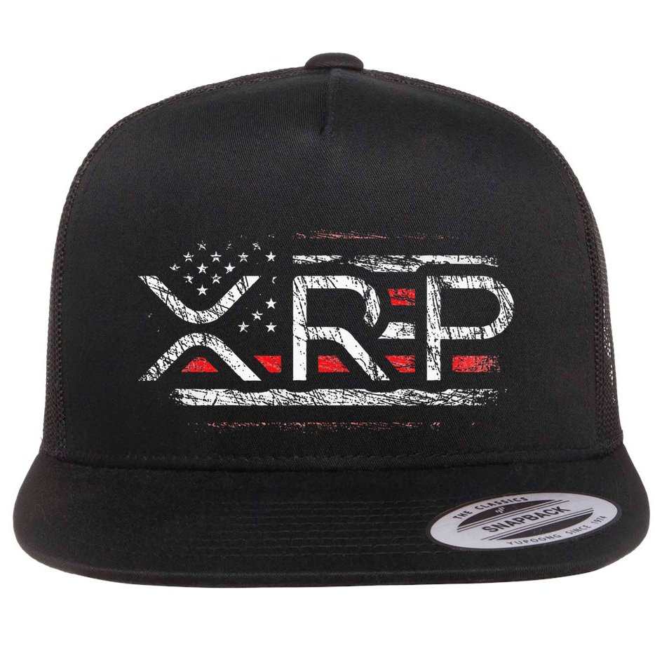 Crypto Currency Xrp Cryptocurrency American Flag Xrp Flat Bill Trucker Hat